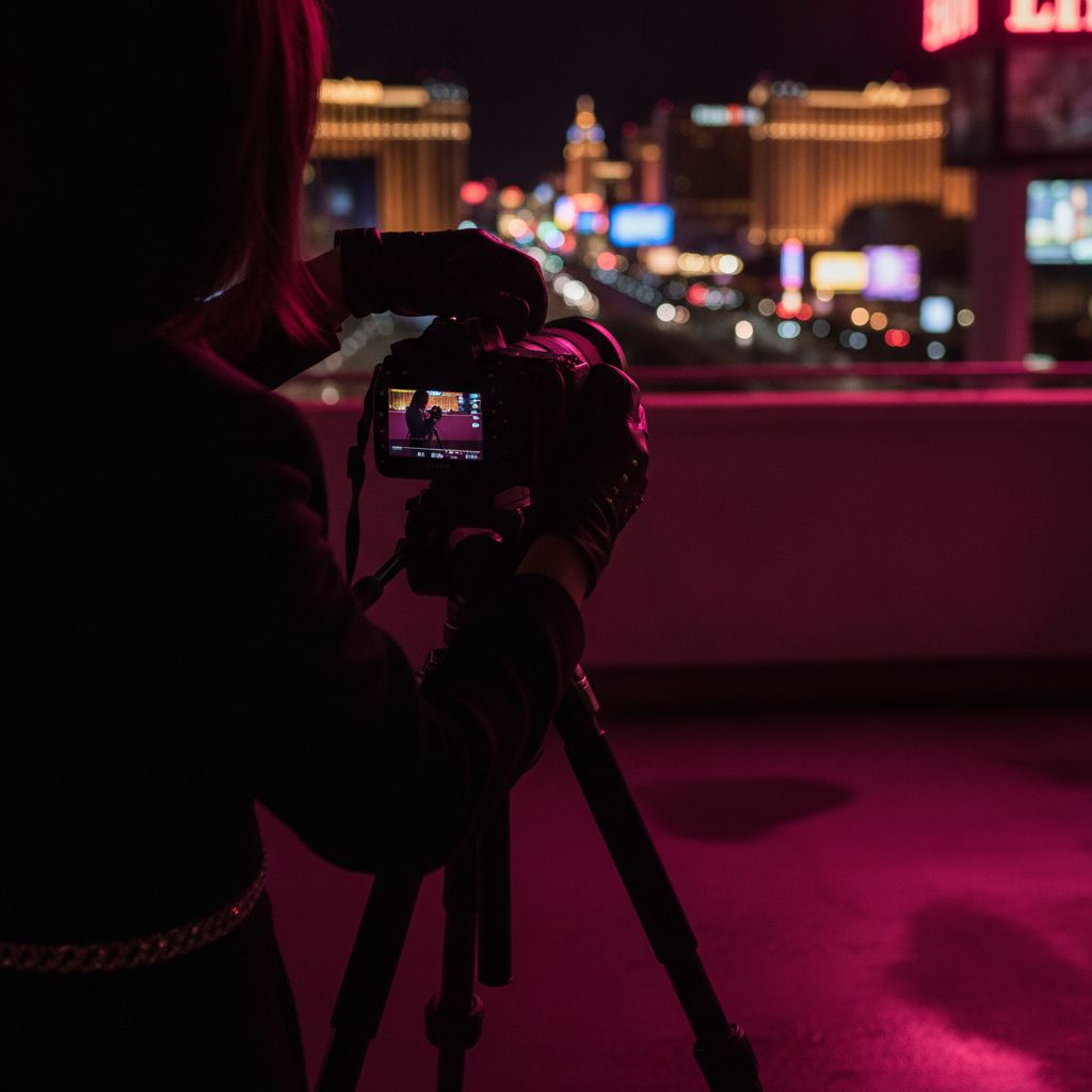 Behind the scenes of a Las Vegas wedding photography session at night