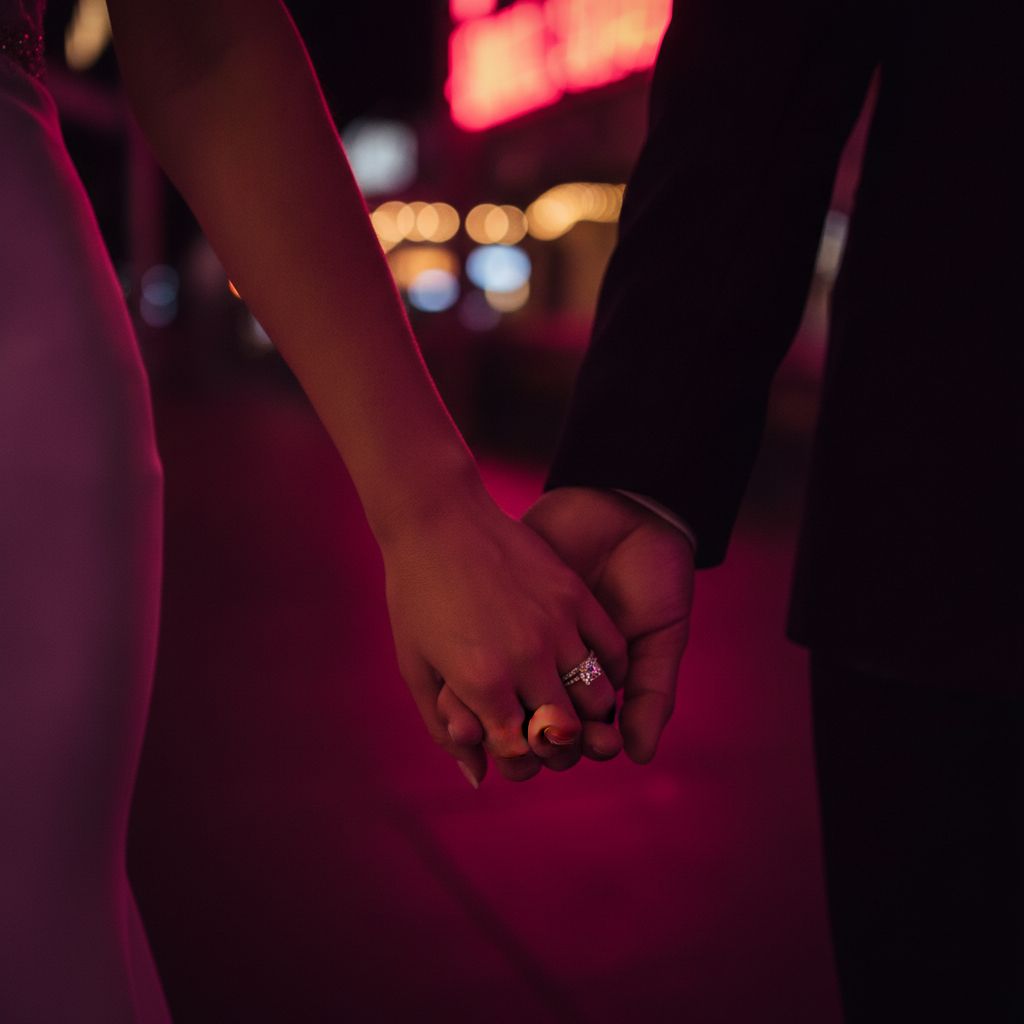 Candid nighttime moment from a Las Vegas elopement
